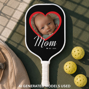 Mama hat Skript Rot Herz Foto Schwarz eingerichtet Pickleball Schläger