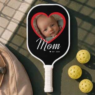 Mama hat Skript Rot Herz Foto Schwarz eingerichtet Pickleball Schläger