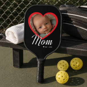 Mama hat Skript Rot Herz Foto Schwarz eingerichtet Pickleball Schläger