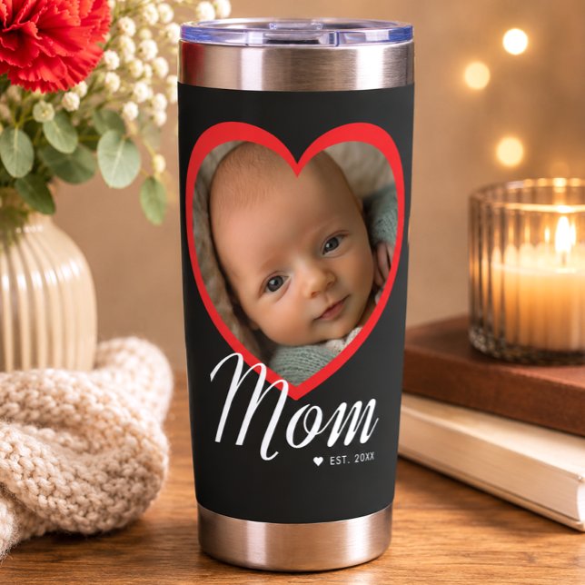Mama hat Skript Rot Herz Foto Schwarz eingerichtet Thermobecher (Von Creator hochgeladen)