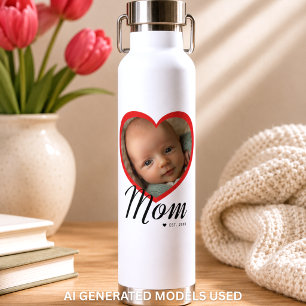 Mama hat Skript Rot Herz Foto Weiß eingerichtet Trinkflasche