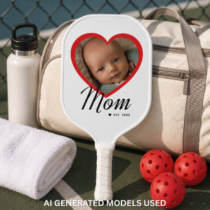 Mama hat Skript Rot Herz Foto Weiß erstellt Pickleball Schläger