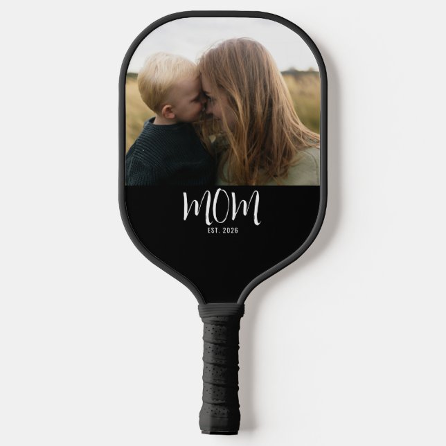 Mama hat Skript Schwarz Foto  Pickleball Schläger (Rückseite)