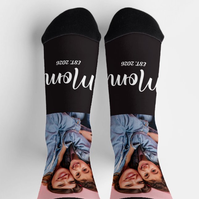 Mama hat Skript Schwarz Foto Socken (Oben)