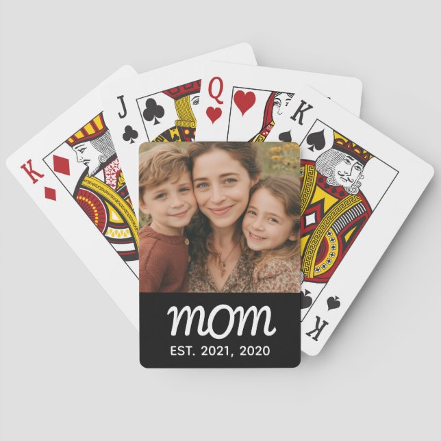 Mama hat Skript Schwarz Foto Spielkarten (Rückseite)