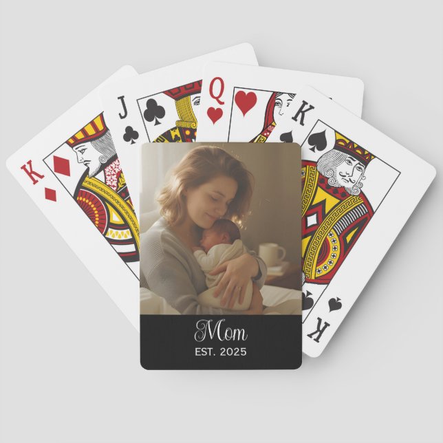 Mama hat Skript Schwarz Foto Spielkarten (Rückseite)