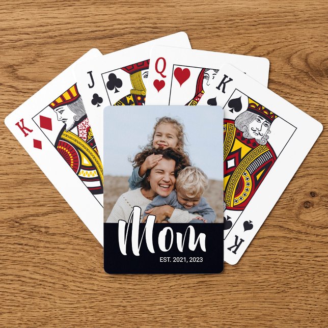 Mama hat Skript Schwarz Foto Spielkarten (Mom Established Script Black Photo Poker Cards)