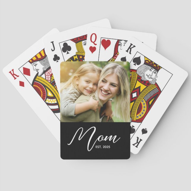 Mama hat Skript Schwarz Foto Spielkarten (Rückseite)