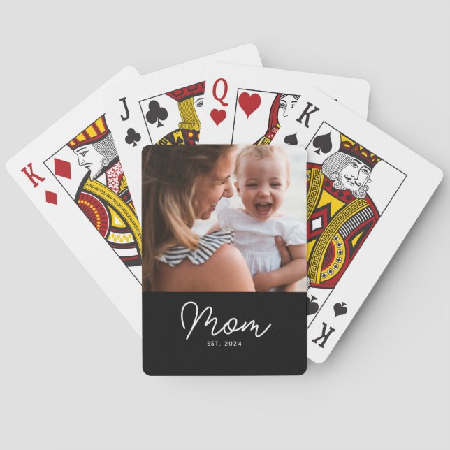 Mama hat Skript Schwarz Foto Spielkarten (Rückseite)