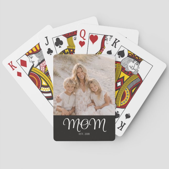 Mama hat Skript Schwarz Foto Spielkarten (Rückseite)