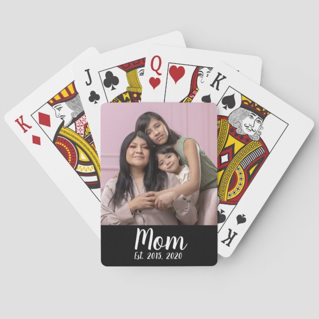 Mama hat Skript Schwarz Foto Spielkarten (Rückseite)