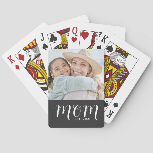 Mama hat Skript Schwarz Foto Spielkarten (Rückseite)