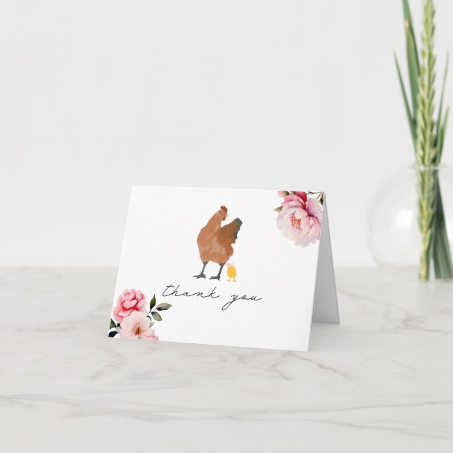 Mama Hen Baby Chick Pink Floral Vielen Dank Dankeskarte (Vorderseite)