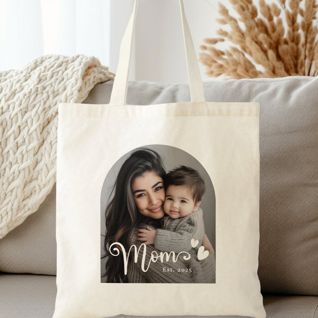 Mama-Herz-Overlay-Foto Tragetasche (Mom est year hearts overlay photo tote bag)