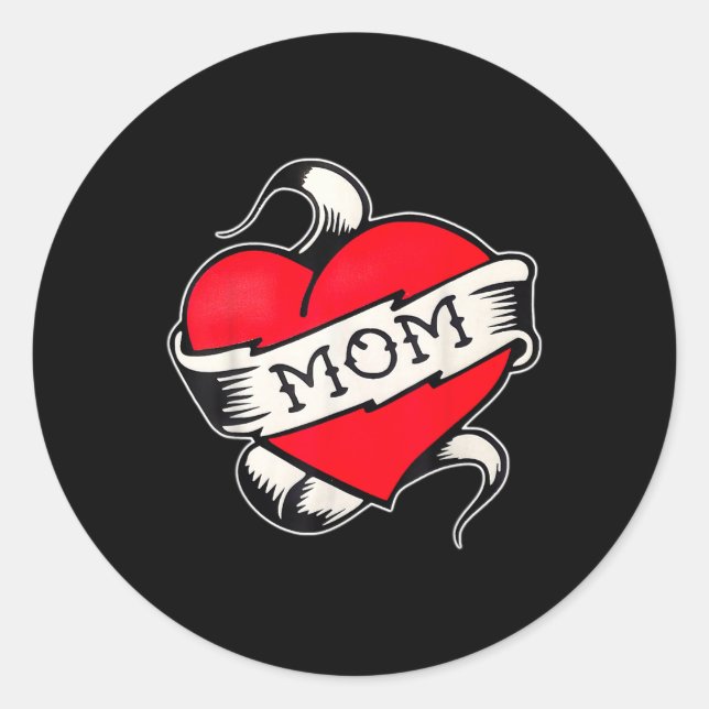 Mama Herz Traditionelle Altschule Tattoo Flash Runder Aufkleber (Vorderseite)