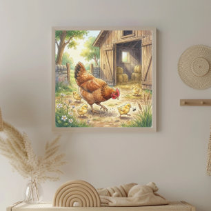 Mama Huhn und Küken-Kinderzimmer Poster