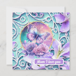 Mama ich liebe dich Fantasy Lila Schmetterling Uni Feiertagskarte