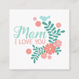 Mama ich liebe dich Text, rosa Blumen, blaue Vögel Begleitkarte