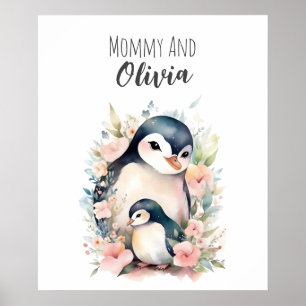 Mama & ich   Pinguin   Tier-Kinderzimmer-Kunst Poster
