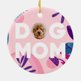 MAMA, Ihr Pup-Foto, Rosa Blume & Blätter Keramik Ornament