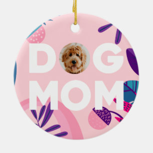 MAMA, Ihr Pup-Foto, Rosa Blume & Blätter Keramik Ornament