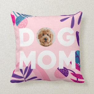 MAMA, Ihr Pup-Foto, Rosa Blume & Blätter Kissen