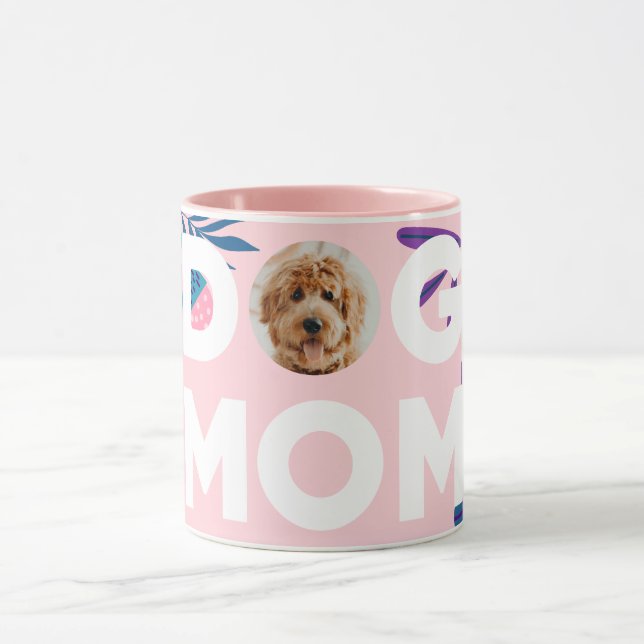 MAMA, Ihr Pup-Foto, Rosa Blume & Blätter Tasse (Zentrum)