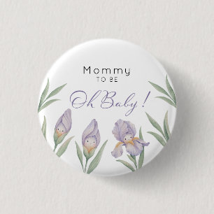 Mama in spe Wasserfarben-Iris-Blumen in Lila und L Button