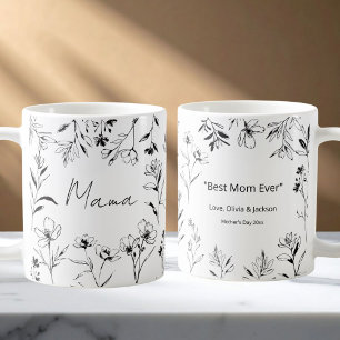 Mama individuelles Zitat Schwarz Weiß Florales Lin Kaffeetasse