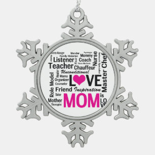 Mama ist Liebe - der Tag der Mutter oder der Schneeflocken Zinn-Ornament