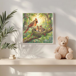 Mama Kardinal und ihre Küken-Kinderkrippe Poster