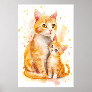 Mama Katze Aquarell-Kinderzimmer-Druck, Mutter und Poster