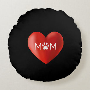 Mama, Katze Mama mit Paw & Heart auf Black Rundes Kissen