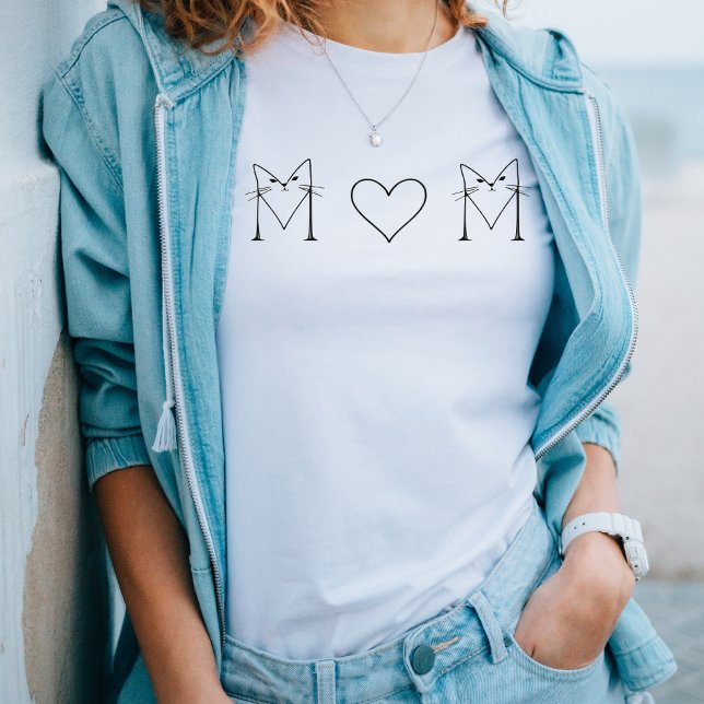 MAMA - Katze mit Minimalistischer Herzlinie Art T-Shirt (Von Creator hochgeladen)