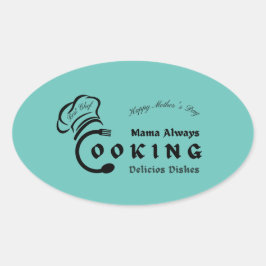 Mama kocht immer köstliches Geschirr Design Ovaler Aufkleber