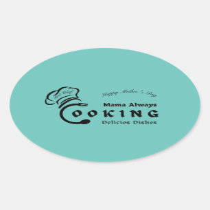Mama kocht immer köstliches Geschirr Design Ovaler Aufkleber