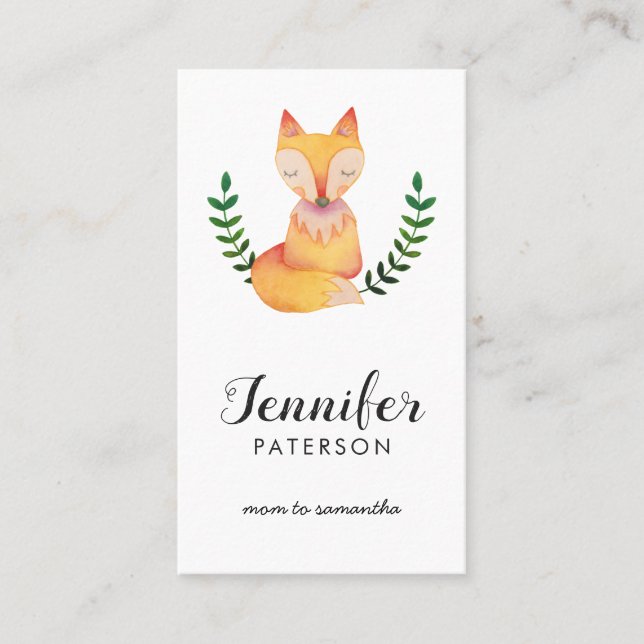 Mama-Kontakt-Karten-Waldfox-Aquarell Visitenkarte (Vorderseite)