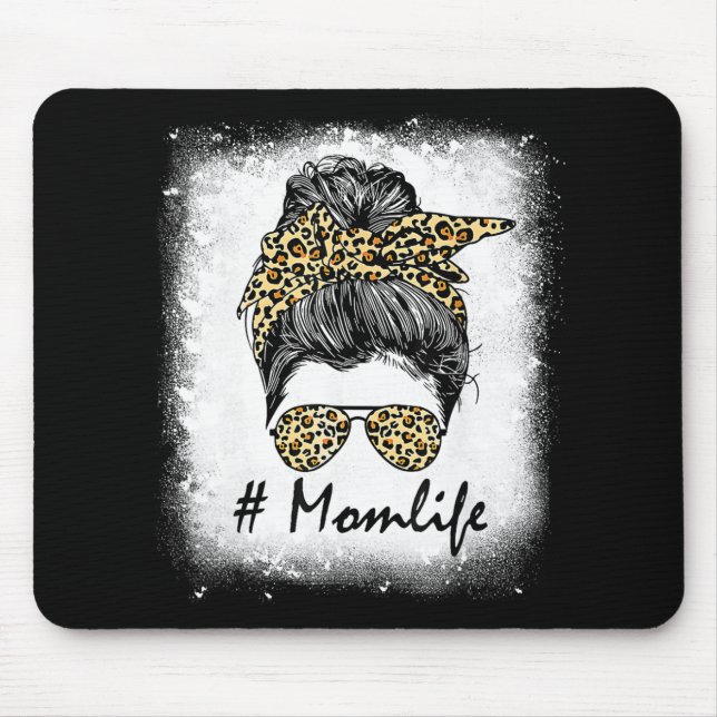 Mama Leben Leopard Messy Bun Women Mousepad (Vorne)