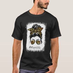 Mama Leopard Messy Bun Mother Day W T-Shirt