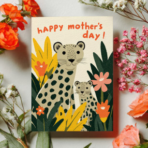 Mama Leopard mit Jungtier Blumen Glücklicher Mutte Feiertagskarte