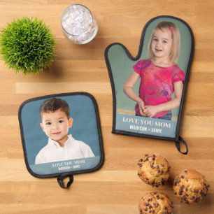 Mama Liebe Kids Custom Foto Ofenhandschuh & Topflappen-Set