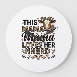 Mama liebt ihre Herde Vintage-Kuh-Mom-Shirt-Design Große Wanduhr