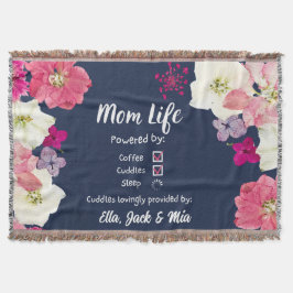 Mama Life Coffee & Sleep Floral Name Throw Blanken Decke