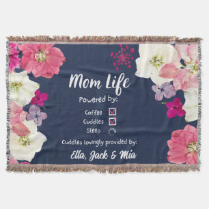 Mama Life Coffee & Sleep Floral Name Throw Blanken Decke