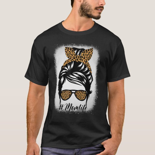 Mama Life gebleicht Mama Life Leopard Brille Messy T-Shirt (Vorderseite)