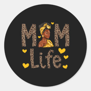 Mama Life Leopard Black Woman American Moth Runder Aufkleber