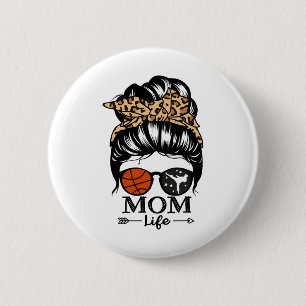 Mama Life Messy Bun Hair Funny Sketch Mama Karate Button