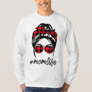 Mama Life Messy Bun Hair Leopard Karierte Momlife T-Shirt