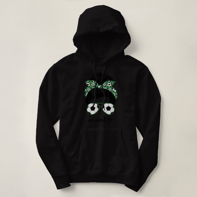 Mama Life Soccer Mama chaotische Bun-Football-lust Hoodie (Design vorne)
