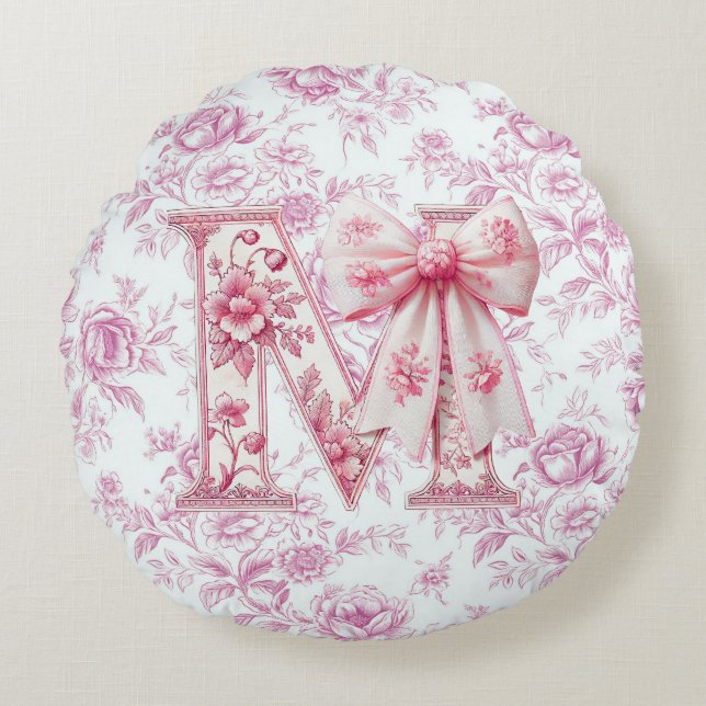 Mama Light Pink Chinoiserie Rundes Kissen (Vorderseite)
